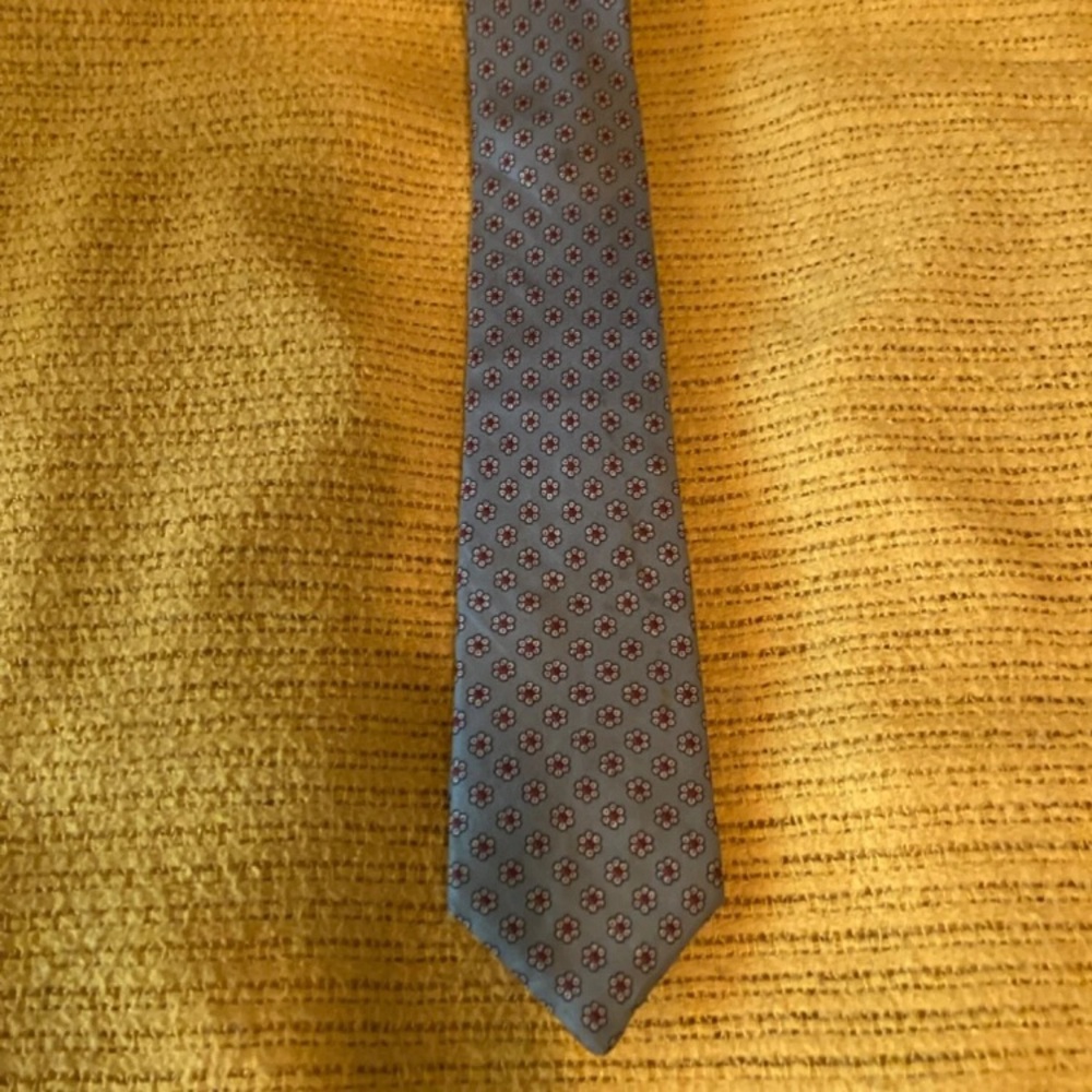 Stix, Baer & Fuller Men’s Silk Steel-Blue Geometric Floral Tie, Vintage, 1970s